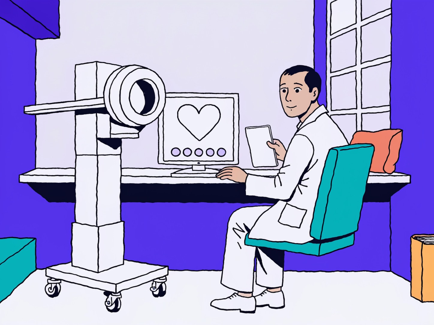 Illustration of a Physician reviewing cardiac imaging results